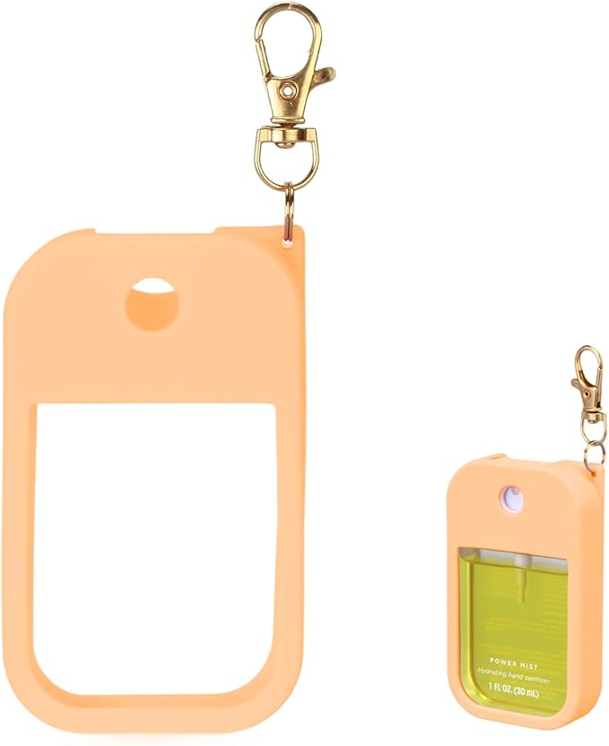 Hand Sanitizer Spray Case Compatible with Touchland Power Mist 1 oz – Silicone Case with Keychain for Touch Land Mist 1 fl oz（30 ml）, Hand Sanitizer Accessory for 1 fl oz (Orange, 1 Pack)