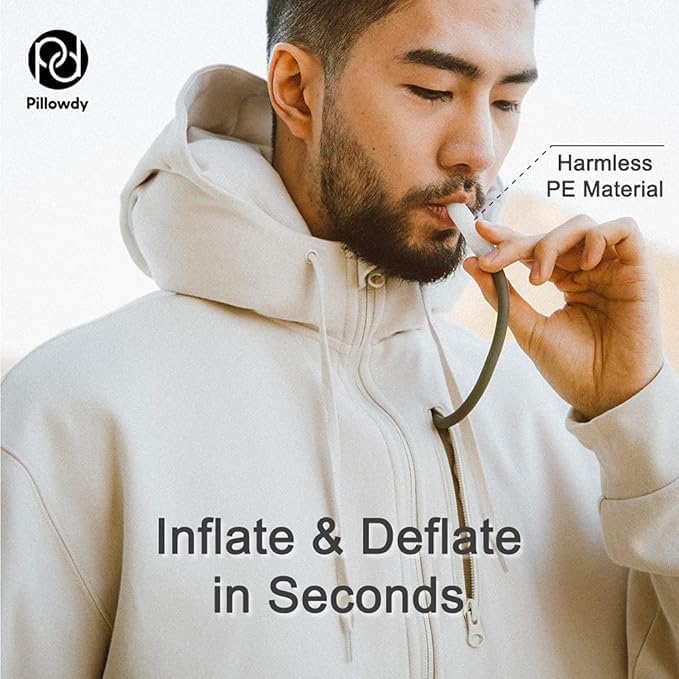 Pillowdy Full Zip Hoodie – Inflatable Built-in Travel Pillow – Comfortable Rest On-The-Go – Perfect for Airplane and Trips