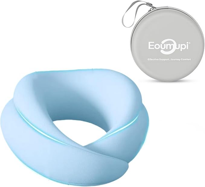 Travel Neck Pillow Airplane,Memory Foam Neck Support Pillow for Traveling,Long Flight Must Haves Neck Brace for Sleeping (Blue)