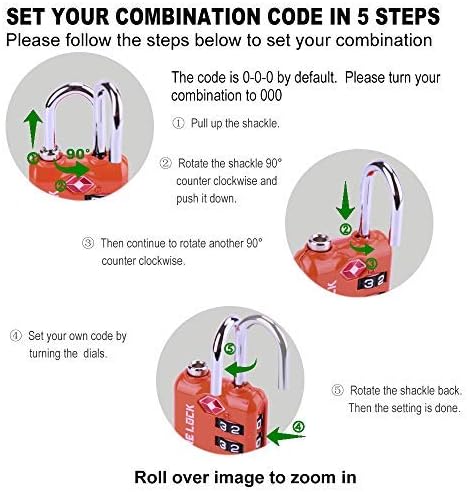 SURE LOCK TSA Approved 3 Digit Luggage Locks With Zinc Alloy Body and Hardened Steel Shackle To Lock Travel Suitcase