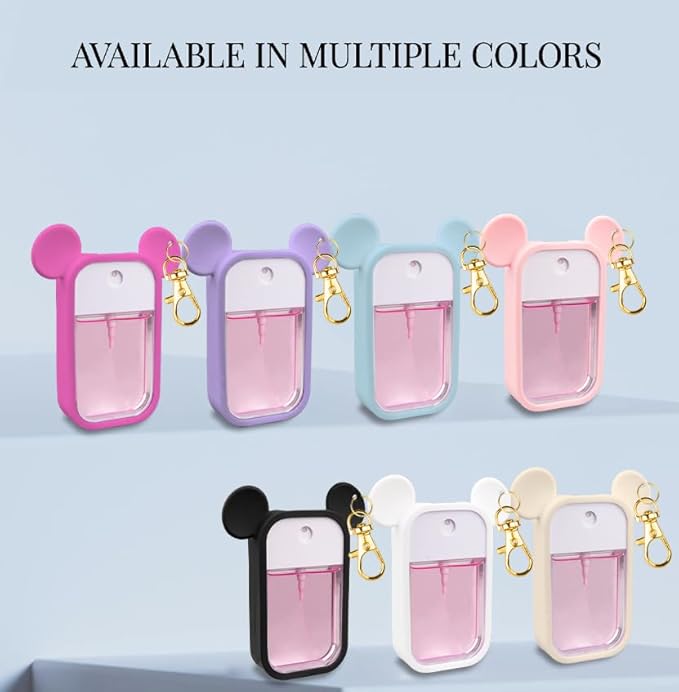 TERPINK 2 Pack Silicone Case Compatible with Touchland Hand Sanitizer Spray 1 fl oz, Mouse Design Protective Case with Keychain, Hand Sanitizer Spray Accessory (Glitter Sequin Blue+Hot Pink)
