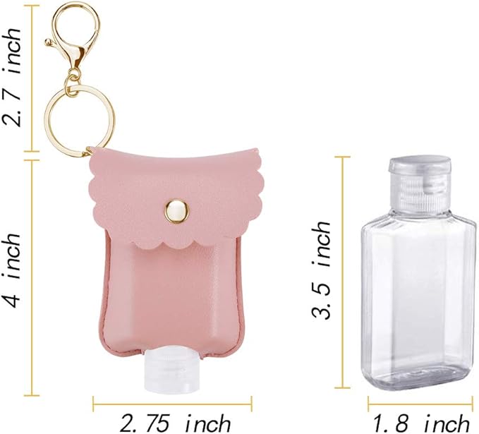 LDIWEE Hand Sanitizer Holder, 3 Pack Mini Hand Sanitizer Bulk Holder, Portable Squeeze Bottles 2oz with Leather Case Keychain