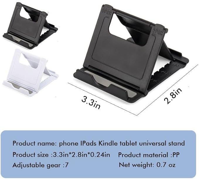 Portable Cell Phone Stand Holder for Desk, 【2 Pack】 Foldable Pocket-Sized Adjustable Mount, Universal Desktop Kickstand Compatible with iPhone, iPad, Kindle & Android Devices - Black & White