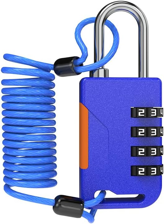 Ski Lock, Combo Lock with Retractable Cable (36in), Padlock Combination with Cable for Snowboard, Bike, Luggage, Suitcase, Locker, Fridge, Refrigerator, Cabinet, Outdoor Fence (Blue)