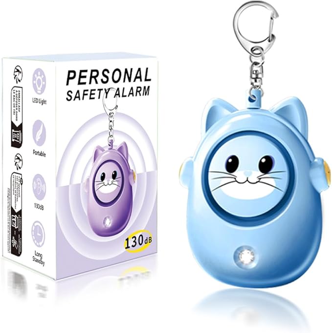 Personal Alarms for Women – 130dB Loud Siren, Safety Keychain with LED Light, Cute Cat Design Security Device for Women, Children, Elderly
