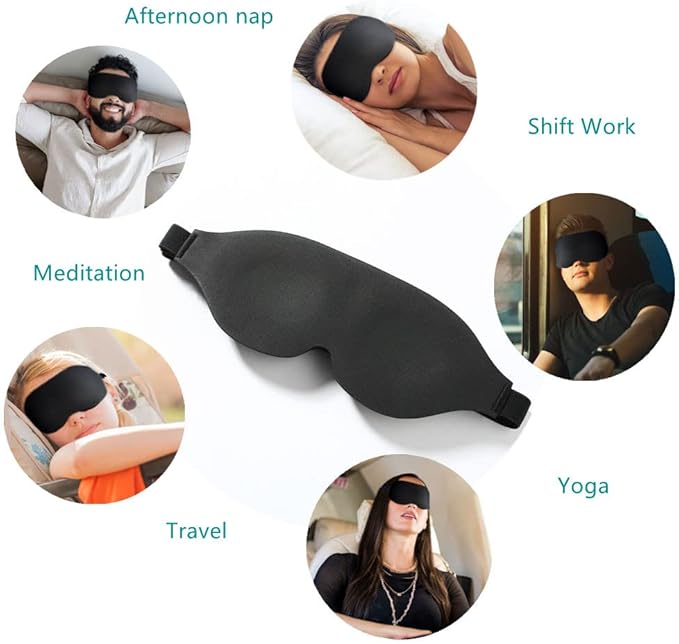 Tim & Tina 3D Sleep Eye Mask Blindfold for Men Women Sleeping Mask Light Blocking Soft Covers for Travel Nap Yoga Adjustable Strap (3D Black)