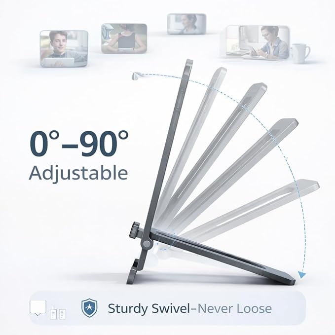 Mizi Aluminium Phone Stand for Desk, Foldable Adjustable Cell Phone Holder, Portable Travel & Office Accessory Compatible with iPhone 17 16 15 14 13 Pro Max, Samsung S25 S24 S23 Ultra, Kindle – Grey