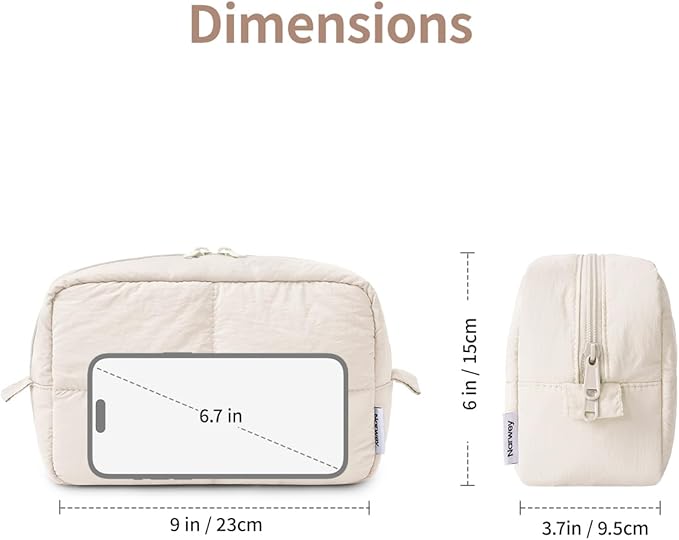 Narwey Puffy Makeup Bag for Travel Women Girl, Quilted Makeup Bag Cosmetic Bag, Cute Puffer Make up Organizer Bags, Travel Toiletry Bag Toiletries (Beige)