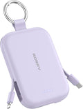 RORRY Portable Charger, 5000mAh Portable Charger Power Bank with Built-in Cables, Travel Keychain Charger Battery Pack for iPhone 17/16/15/14/13/12, for AirPods 2/3/4/Pro, Purple