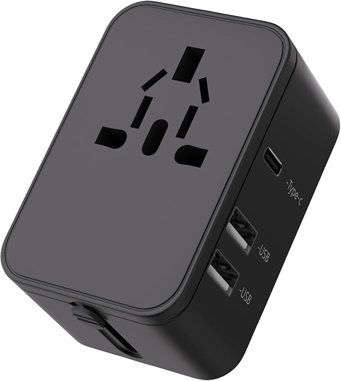Travel Plug Adapter with 2 USB A+1 USB C,Universal All in One Worldwide Travel Adapter,Power Converters Wall Charger,AC Power Plug Adapter,International Power Adapter for USA EU UK AUS Black