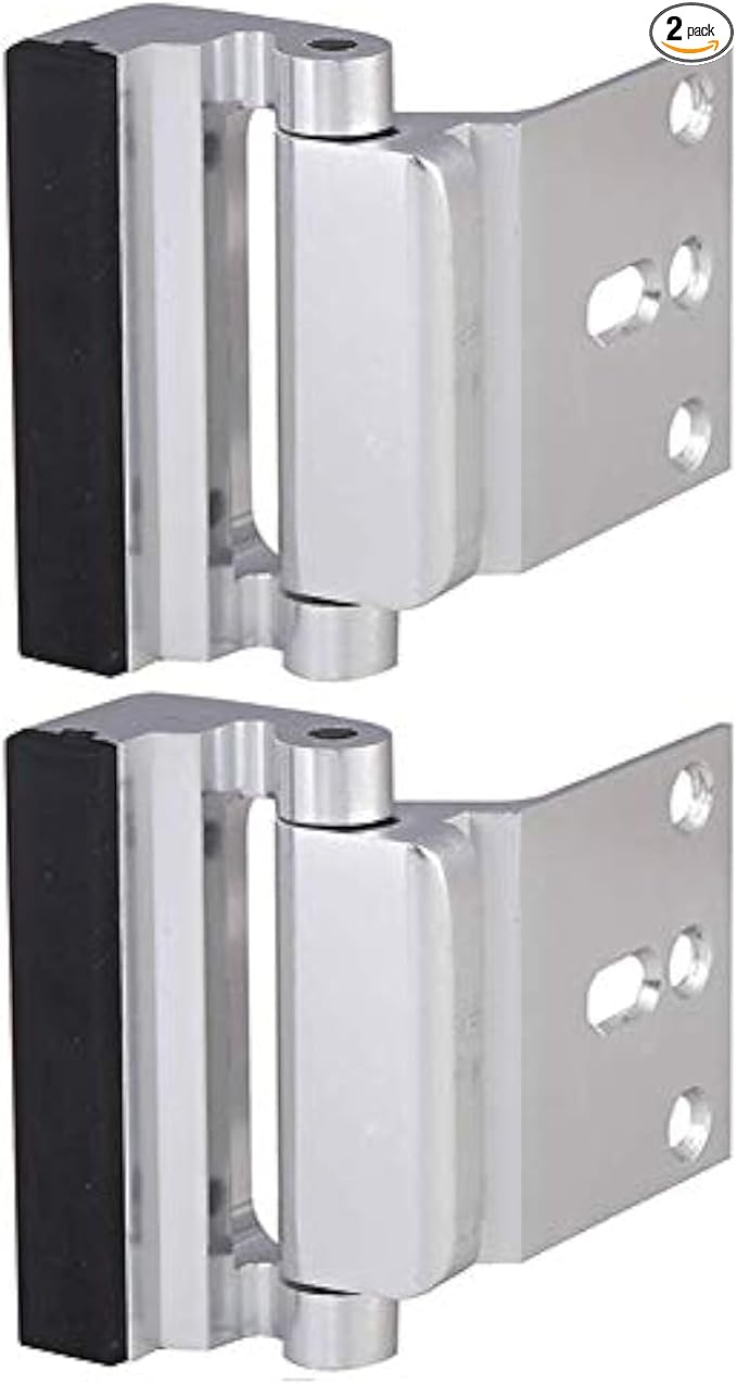 2 Pack Door Reinforcement Security Locks with 8 Screws, Childproof Night Lock Withstands 800 Lbs - Silver