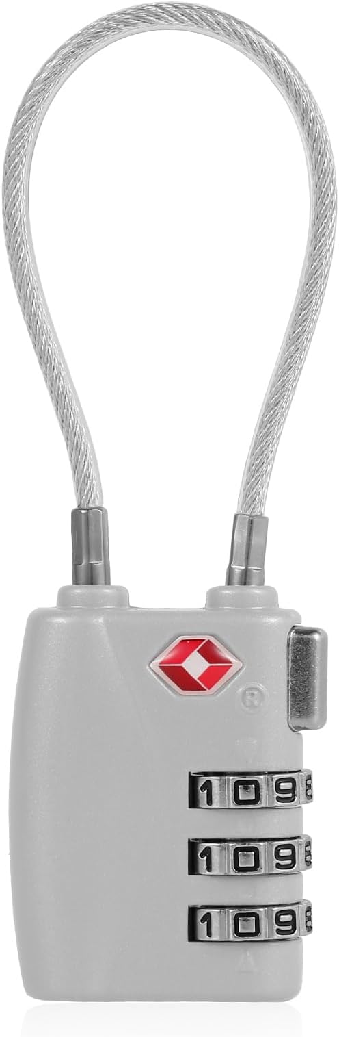 TSA Locks for Luggage TSA Approved Luggage Locks 3 Digit Combination TSA Travel Locks Portable Cable Padlocks Zinc Alloy Body Suitcase Locks for Travel Bag Suitcase Backpack Lockers,Silver