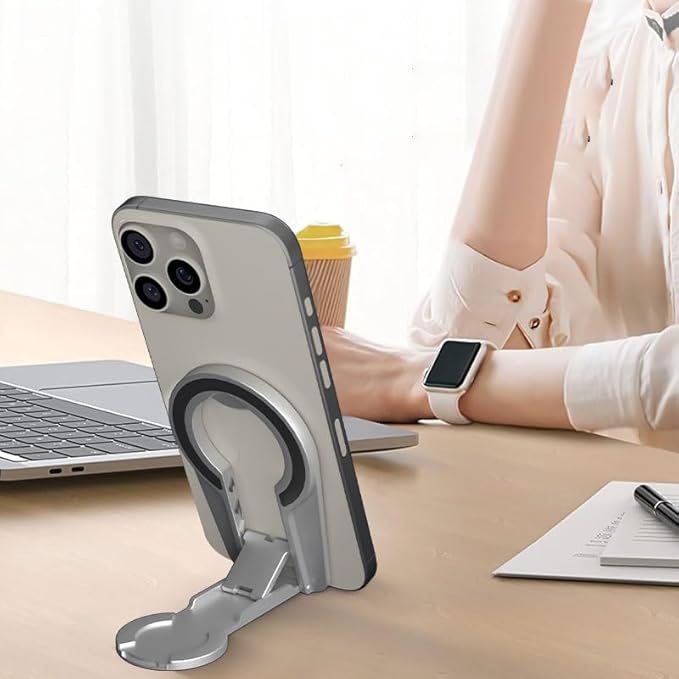 JZD Adjustable Angle Magnetic Phone Stand, Foldable Metal Phone Holder with Non-Slip Base