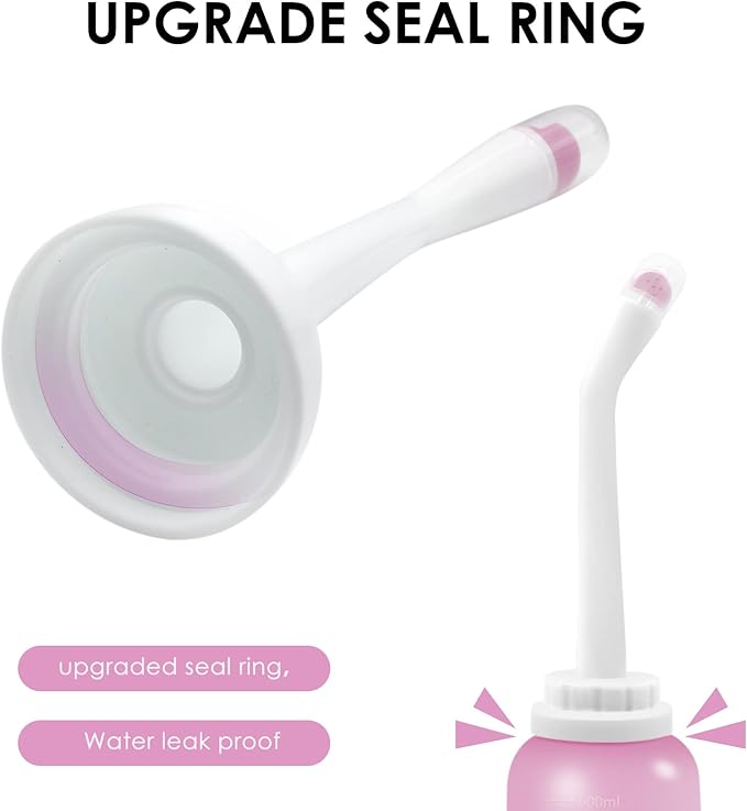 RUFCRIL Peri Bottle, Portable Travel Bidet with Bag, TPE Material Can Be Boiled, 17oz/500ml with 2 Sealing Rings,Essentials for Postpartum Perineal Care,Hemorrhoid Treatment,and Baby(Pink)