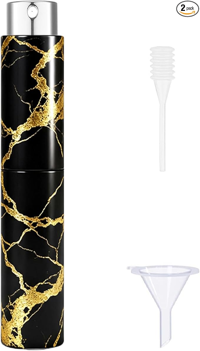 5ml Perfume Atomiser Refillable Bottles Portable Mini Spray Travel Bottle Easy to Refill Empty Atomizer Bottle for Purse Handbag Pocket Luggage,Bright Color (Golden Marble Pattern 1)
