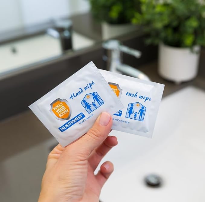 The Restroom Kit Great for travel (60-Pack) Portable Disposable Oversized Toilet Seat Cover, 3ft 3Ply Toilet Paper, Hand & Flushable Tush Wipe