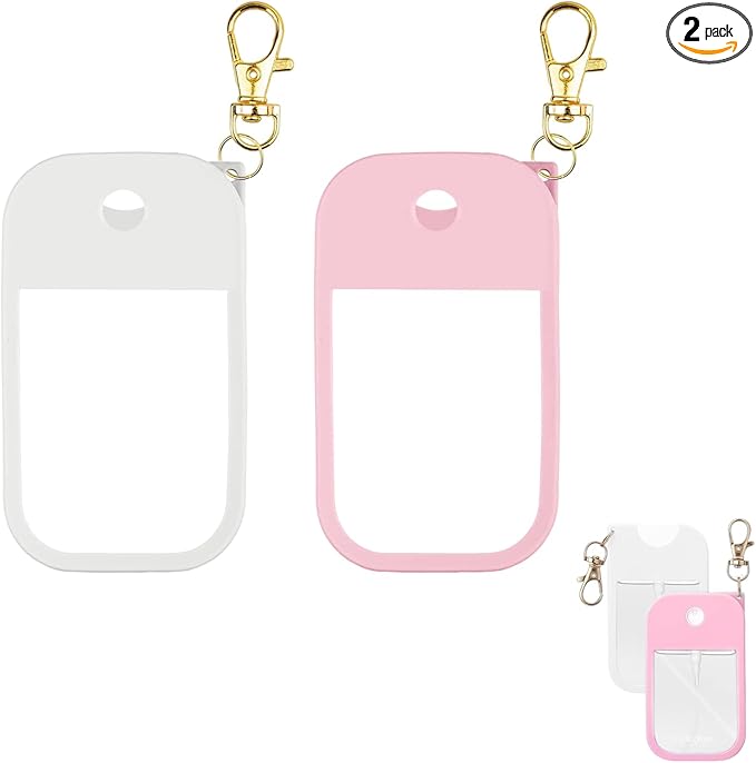 YMPEKA 2Pcs Silicone Case Compatible with Touchland Hand Sanitizer Spray, Protective Case with Keychain，Power Mist and Glow Mist 1 fl oz, Hand Sanitizer Spray Accessory (White+Pink)