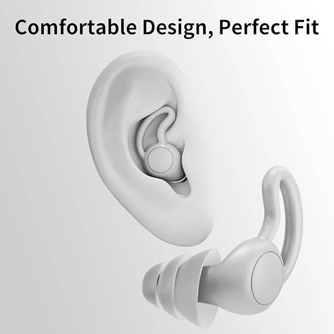 Noise Reduction Ear Plugs, NRR 40dB Ultra Comfortable Silicone Reusable Ear Plugs for Sleeping, Snoring Swimming, Studying, Concerts, Noise Cancelling and Hearing Protection Grey