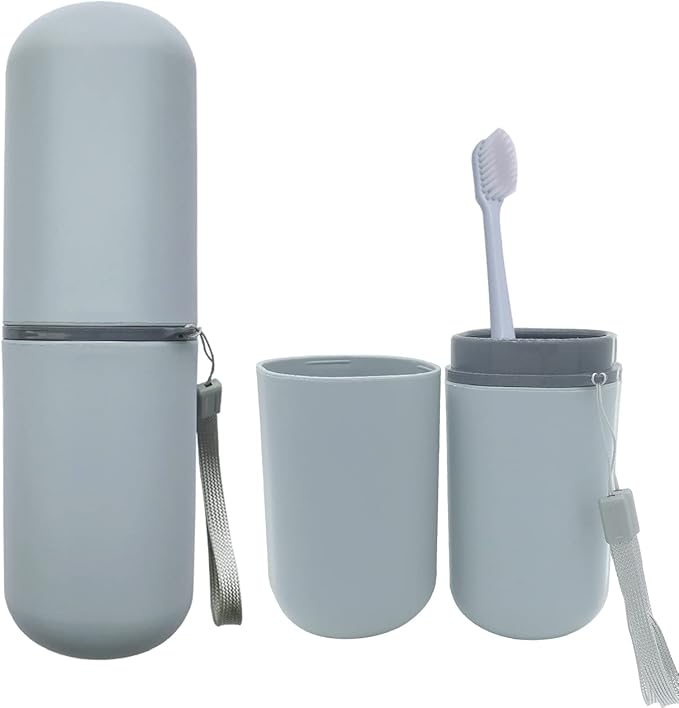 HEIPINIUYE Light Blue Travel Toothbrush Holder, Toothbrush and Toothpaste Travel Case Portable Toothbrush Holder with Cover for Traveling Bathroom Business Camping School