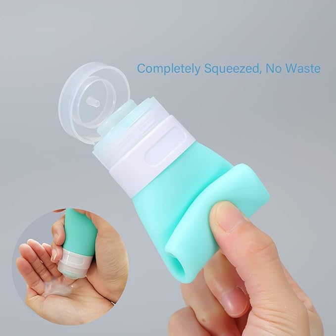 2 Pcs Silicone Travel Bottles,2oz Leak Proof Refillable Squeeze Containers with Transparent Carry Bag,Small Empty Travel Size Bottles for Shampoo,Conditioner,Lotion,Toiletries