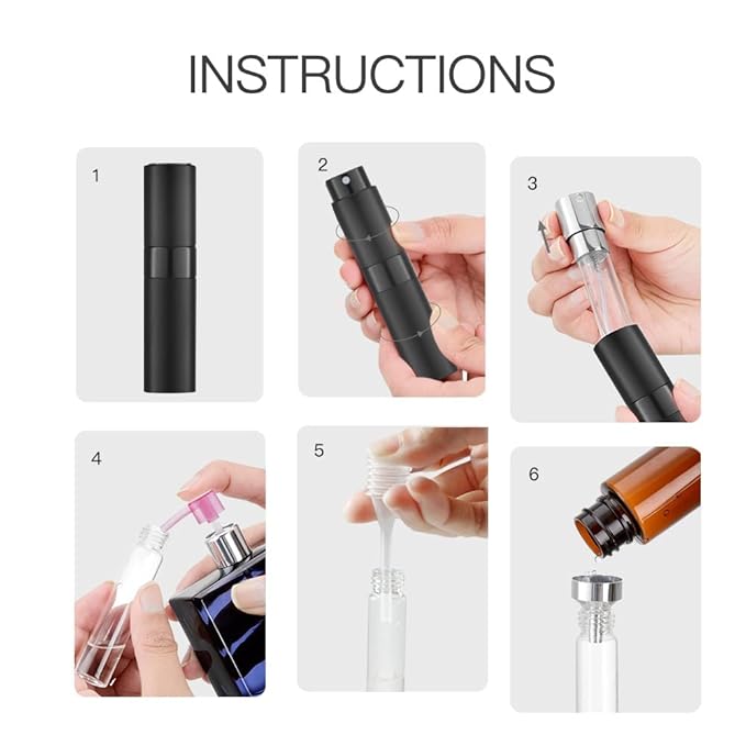 LISAPACK 8ML Atomizer Perfume Spray Bottle for Travel (3 PCS) Empty Cologne Dispenser, Portable Sprayer (Black, Silver, Grey)