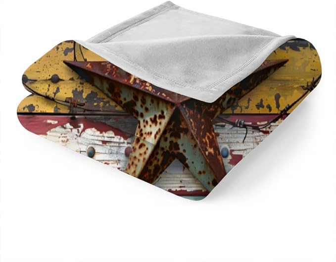 Western Texas Star Throw Blanket, Fleece Blanket for Couch Bed Sofa, Vintage Wooden Blankets and Throws, Rustic Farmhouse Super Soft Cozy Plush Flannel Blanket, 50 x 60 in, West Cowboy