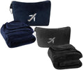 BlueHills Soft Travel Blankets Mini Value Pack Set of 2 - Premium Airplane Travel Essential Flight Blanket Throw in a case with Strap Compact for Car Plane Travel Gift – Black and Navy Blue