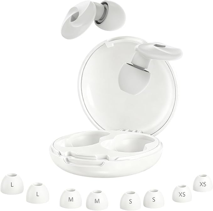 Faedra Ear Plugs for Sleeping 40dB Noise Cancelling, Reusable Soft Silicone Ear Plugs for Noise Reductiong, Earplugs for Sleep with 8 Ear Tips for Concerts, Snoring, Work, Shooting, and Travel (White)