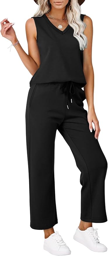 WIHOLL Two Piece Set for Women Summer Outfits Vacation Trendy Lounge Sets V Neck Matching Sets