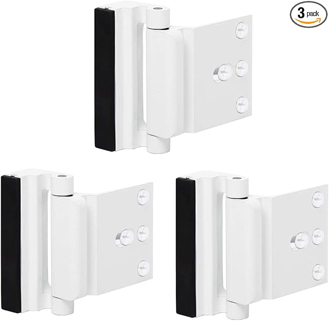 3 Pack Door Reinforcement Locks with 12 Screws, Home Security Door Lock Stop for Toddler, Childproof Door Lock Night Lock Withstand 800 Lbs White
