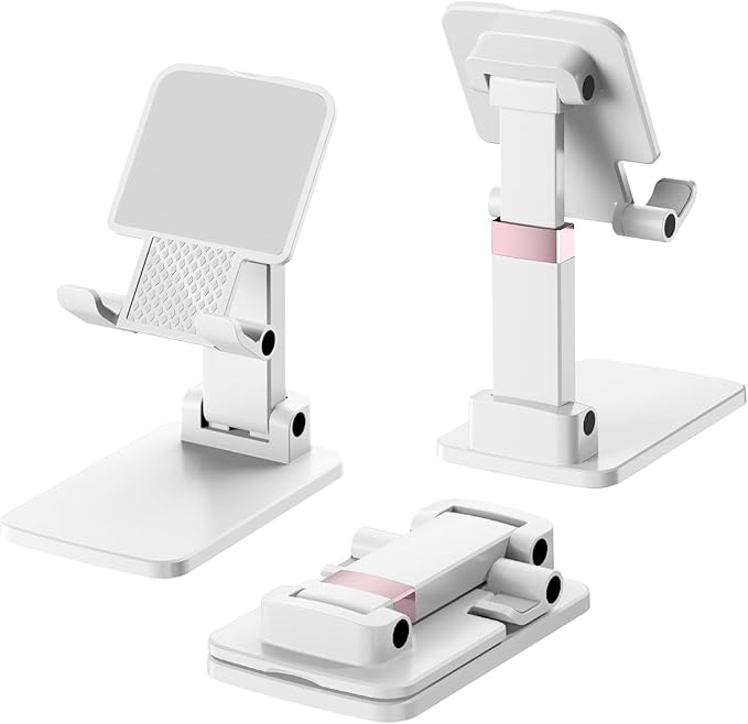 Phone Holder for Desk Cell Phone Holder Height Angle Adjustable Stands, Anti-Slip Base, Compact Design for iPhone Android Devices,White&Black,2Pack