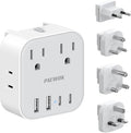European Travel Plug Adapter Set, 8-in-1 Travel Adapter with 4 Outlets, 4 USB Ports (2 USB C), US to UK/EU/South Africa, International Power Adapter with Type C/G/D/M Detachable Plugs