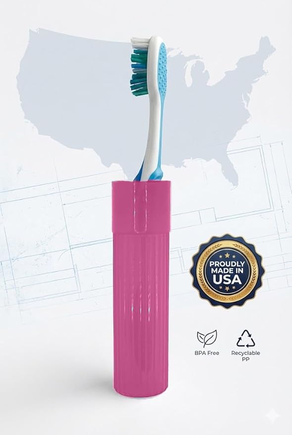 American Comb Toothbrush Holder - Pink, Made in USA, with Ventilation Holes, for Toothbrush Covers, Toothbrush Holder, Toothbrush Soft, Durable Design, Hygienic Bathroom Accessory