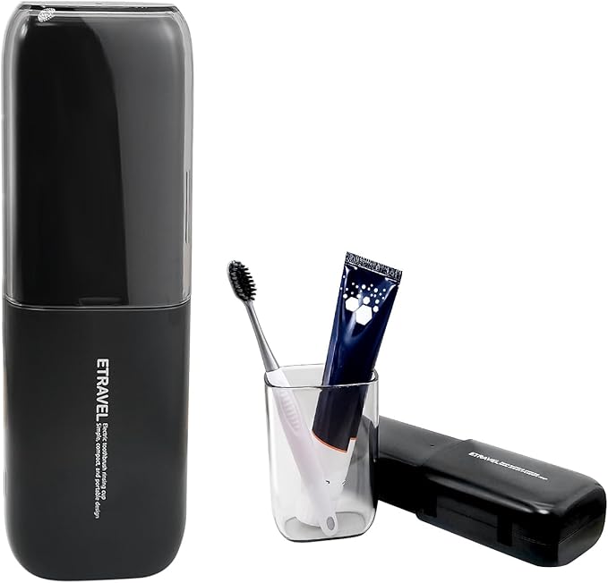 Toothbrush Travel Case, 2-in-1 Large Capacity Toothbrush Holder and Rinse Cup with Cover for Traveling, Camping, Gym, and Trips (Black)