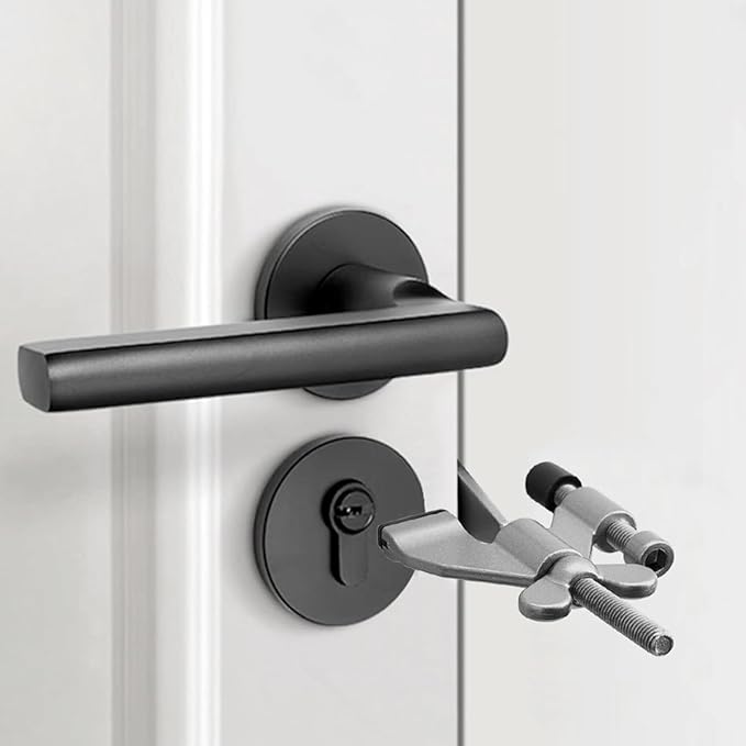 INIRET Grey Adjustable Heavy Duty Portable Door Lock,Security Device for Enhanced Safety,for Home,Travel,Hotels,Apartments Prevents Unauthorized Entry,No Drill,Silicone Protector Caps Included