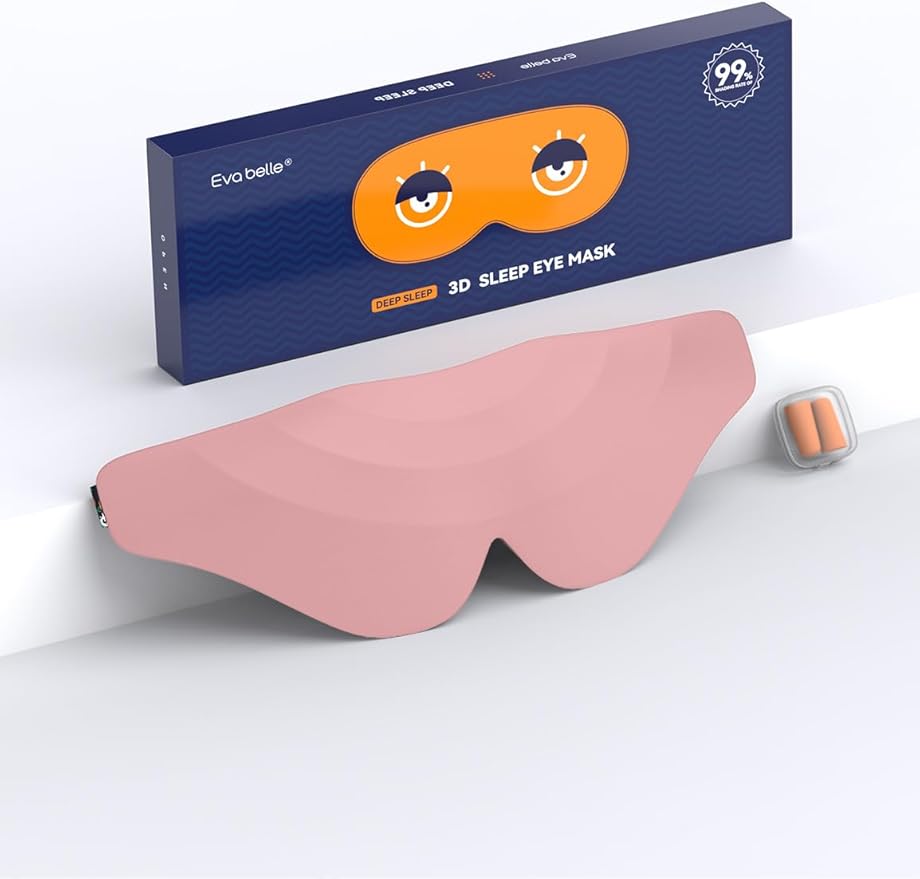 Sleep Mask for Side Sleeper Women Men, EVA BELLE Eye Mask for Sleeping Light Blocking, 3D Sleeping Mask Blackout, Soft Breathable Eye Shade Cover with Adjustable Elastic Strap for Travel Home Nap Rest