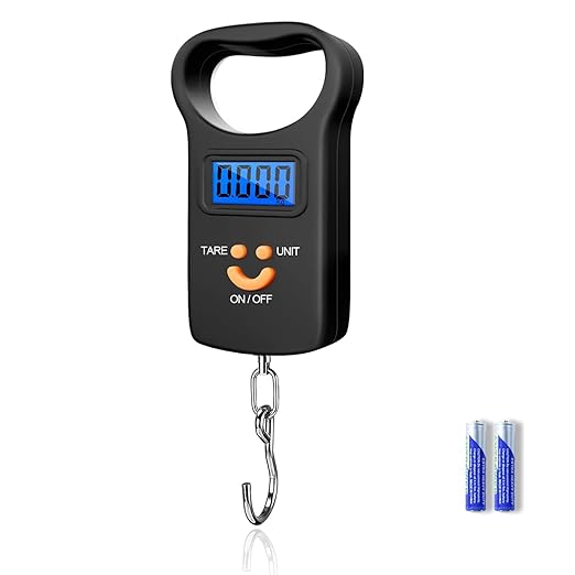 SKEAP Digital Fish Scale Luggage Scale, 110lb/50kg - Backlit LCD Display, Fishing Scale with 2 AAA Batteries Included, Fishing Gifts for Men
