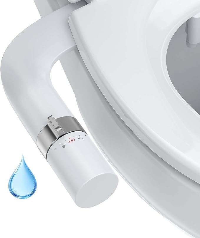 Toilet Bidet Attachment, Non-Electric Dual Nozzle (Feminine/Bidet Wash), Self-Cleaning Fresh Cold Water Sprayer Bidets for Toilets with Adjustable Water Pressure (Rotary Toggle, Chrome)
