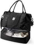 Travel Duffel Bag, 18x14x8 Inches Travel Bag Spirit with Shoes Compartment, Weekender Overnight Bag for Women with Trolley Sleeve, Carry On Bag for Airplanes Sport Tote Gym Bag Black