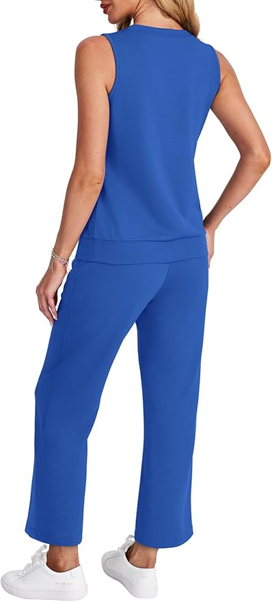 WIHOLL Two Piece Set for Women Summer Outfits Vacation Trendy Lounge Sets V Neck Matching Sets
