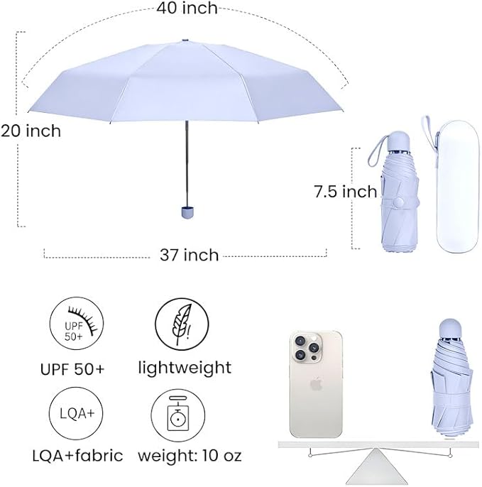 MRTLLOA Travel Essentials Mini Umbrella with Case for Purse - Small Compact & Lightweight, UV Sun Protection, Manual Open/Close for Pocket Umbrella(Women/Men/Kids)