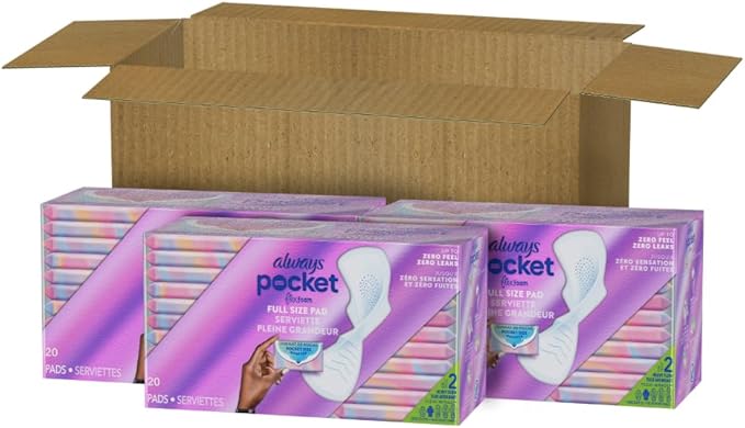 Always Pocket Feminine Pads with FlexFoam,Size 2,Heavy Flow,with Wings,Unscented,60 Count (Pack of 2)