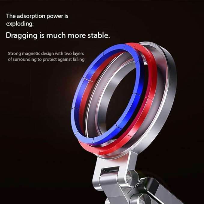 360° Rotation Magnetic Phone Stand with Tripod,Portable and Foldable Aluminium Alloy Phone Holder,Suitable for iPhone and All Mobile Phones,Essential Items for Flying or Traveling（Gray）