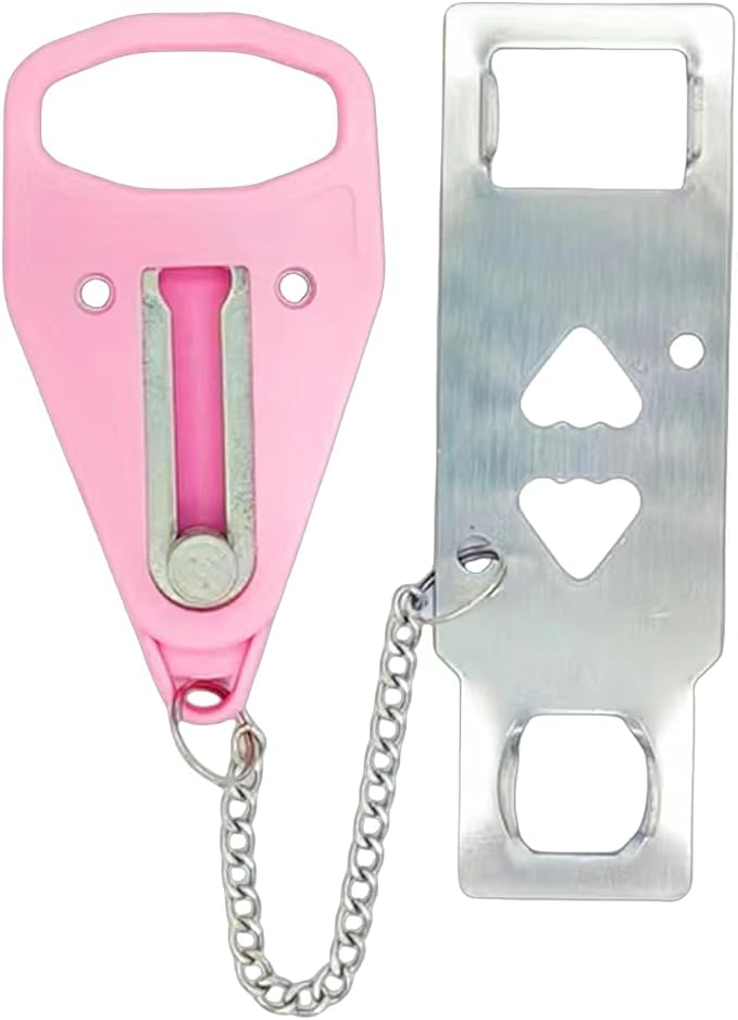 Portable Door Lock, Extra Lock for Additional Privacy and Safety in Apartment Home, Protect Family Security and Prevent Unauthorized Entry in Traveling, Home, Bedroom, Hotel, Apartment. (Pink)