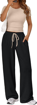Trendy Queen 2 Piece Matching Summer Lounge Set Womens Side Ruching Top Wide Leg Pants Sets with Pockets