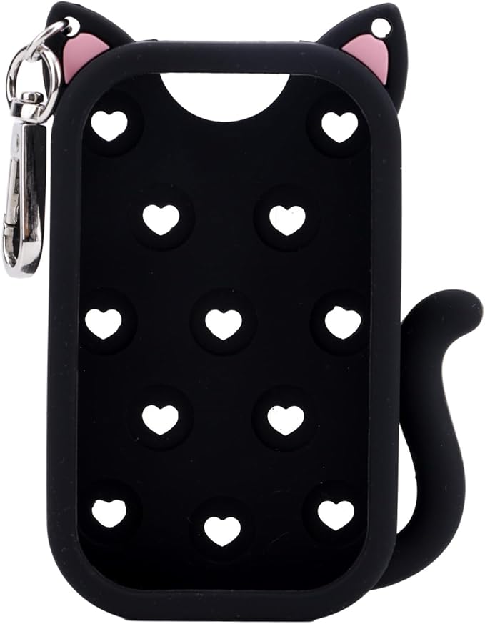Cat Silicone Case for Touchland Hand Sanitizer Spray 1 fl oz/30ml, Soft & Portable Silicone Protective Holder for Touch Land with Keychain Practical Travel Accessories (Black)