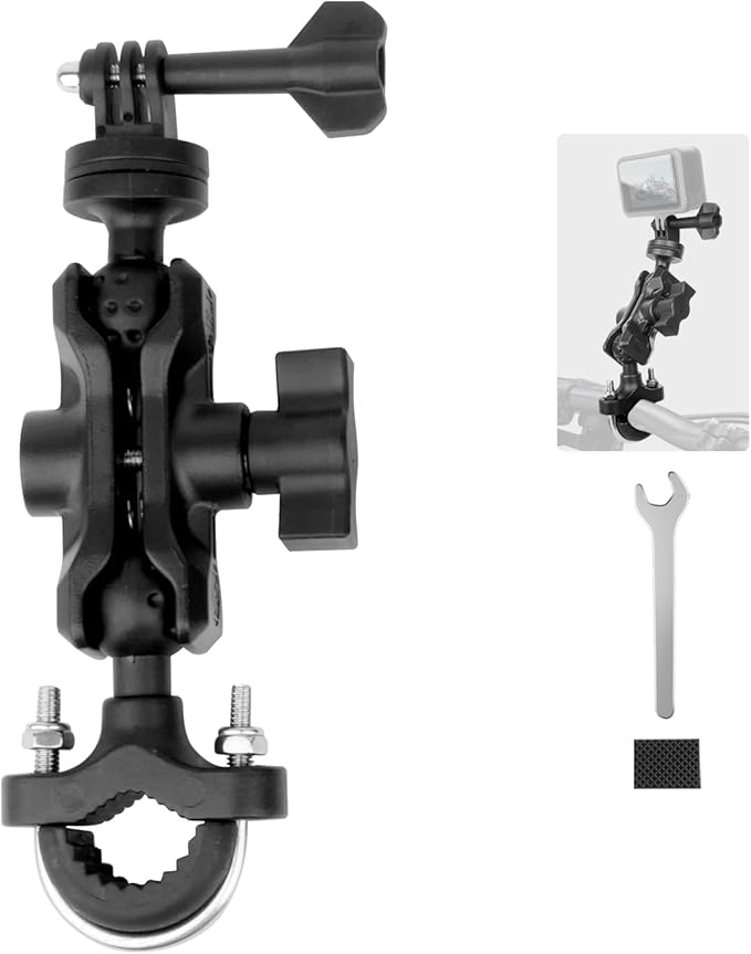 Bike Motorcycle Camera Mount Bundle Kit, 1/4 Screw & Tripod Mount Adapter, 360°Rotating Ball Head Base -Ballhead Arm Bracket Clamp for lnsta360/G0pro, Handlebar Stype(0.59"-1.38") 75013