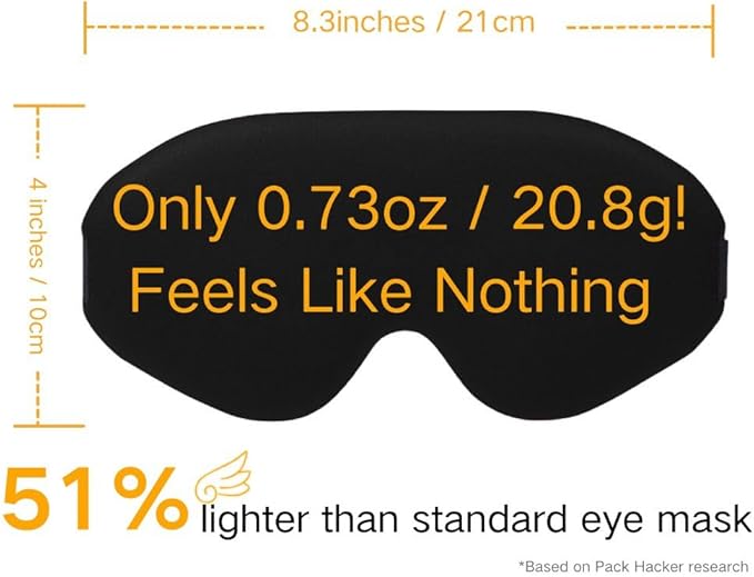 100% Light Blocking Sleep Mask, Only 0.73oz Light Comfortable 3D Contoured Memory Foam, Blink Freely Eye Masks for Sleep, Travel, Nap, for Men Women Side Sleeper, Black
