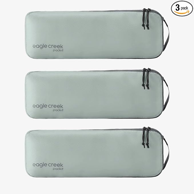 Eagle Creek Pack-It Isolate Slim Cube M/M/M Set - Minimalist Compact Travel Organizer for Hair Styling Tools, Belts & Small Items - Travel Accessories - Storm Grey