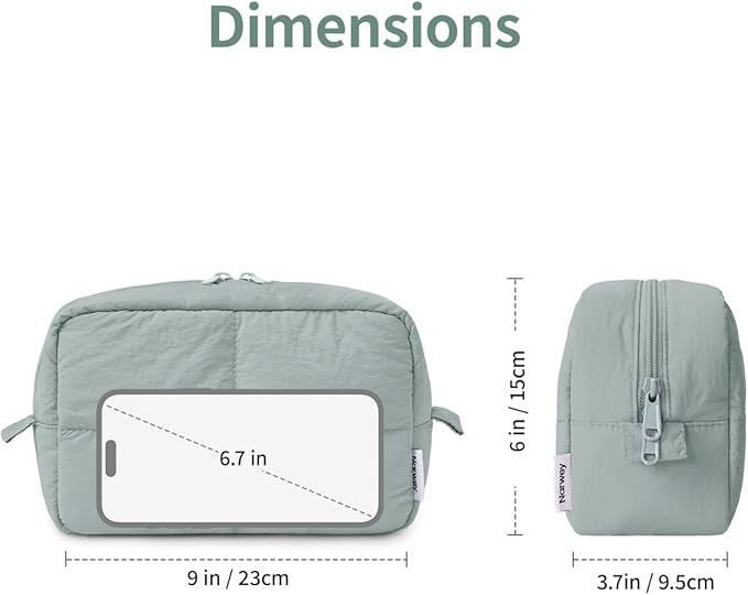 Narwey Makeup Bag Travel Toiletry Bag for Women Girls, Puffy Cute Cosmetic Bag Organizer Make up Bag with Compartments (Sage Green)